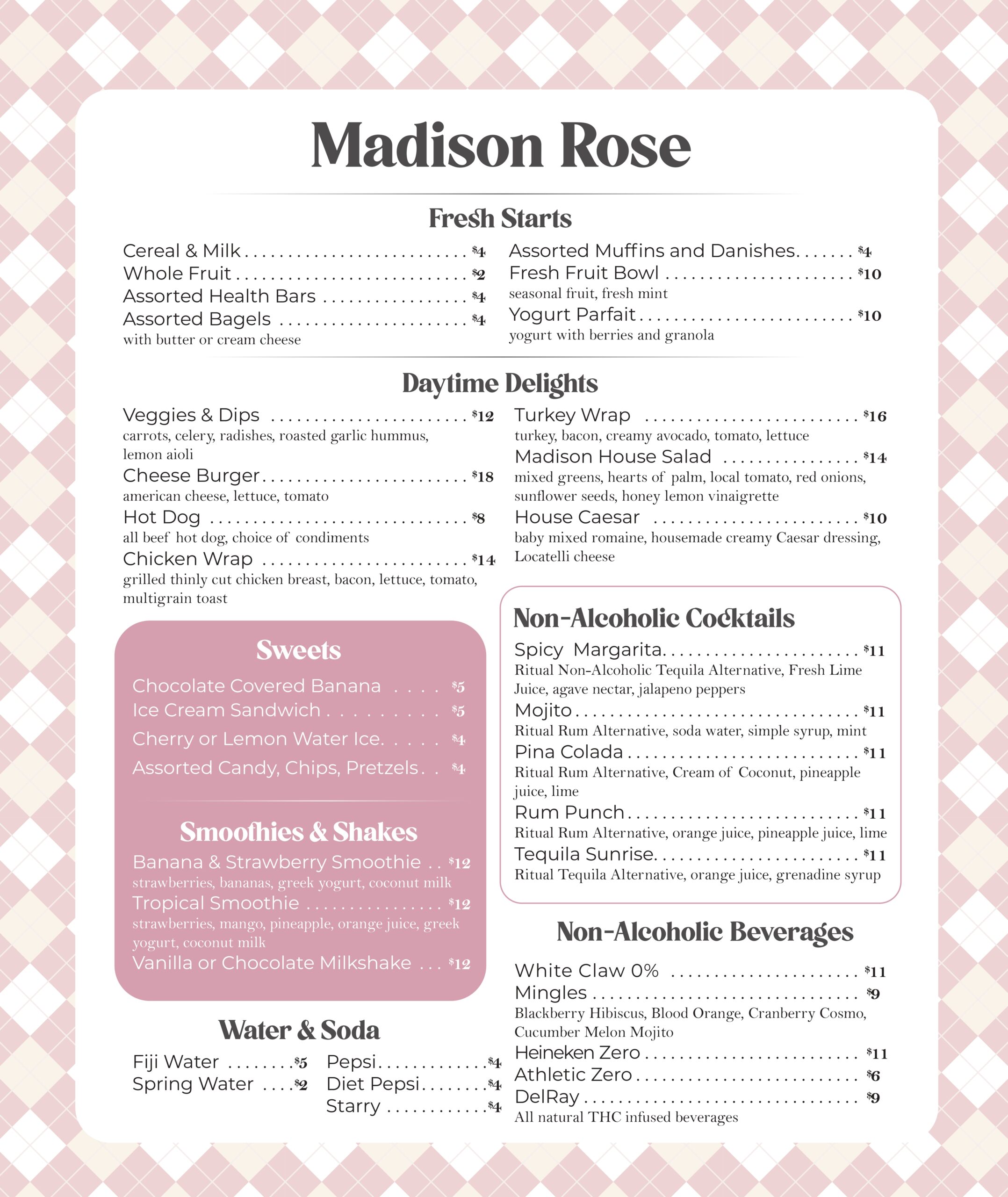 Madison Rose menu